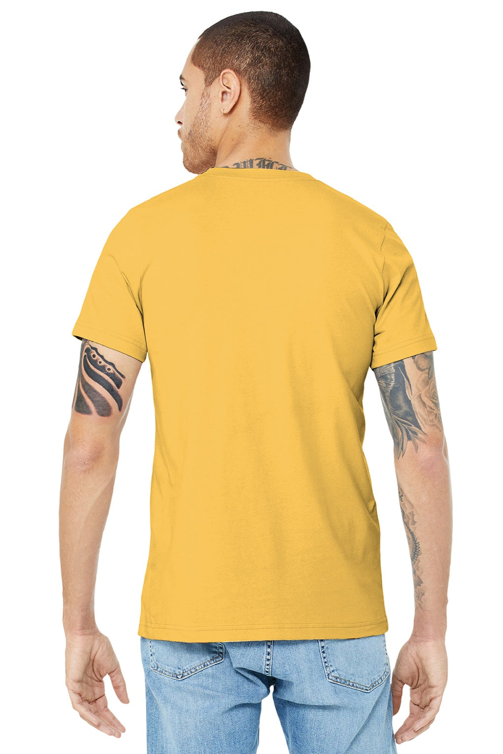 Bella + Canvas BC3001/3001 Mens Jersey Short Sleeve Crewneck T-Shirt Maize Yellow Model Back