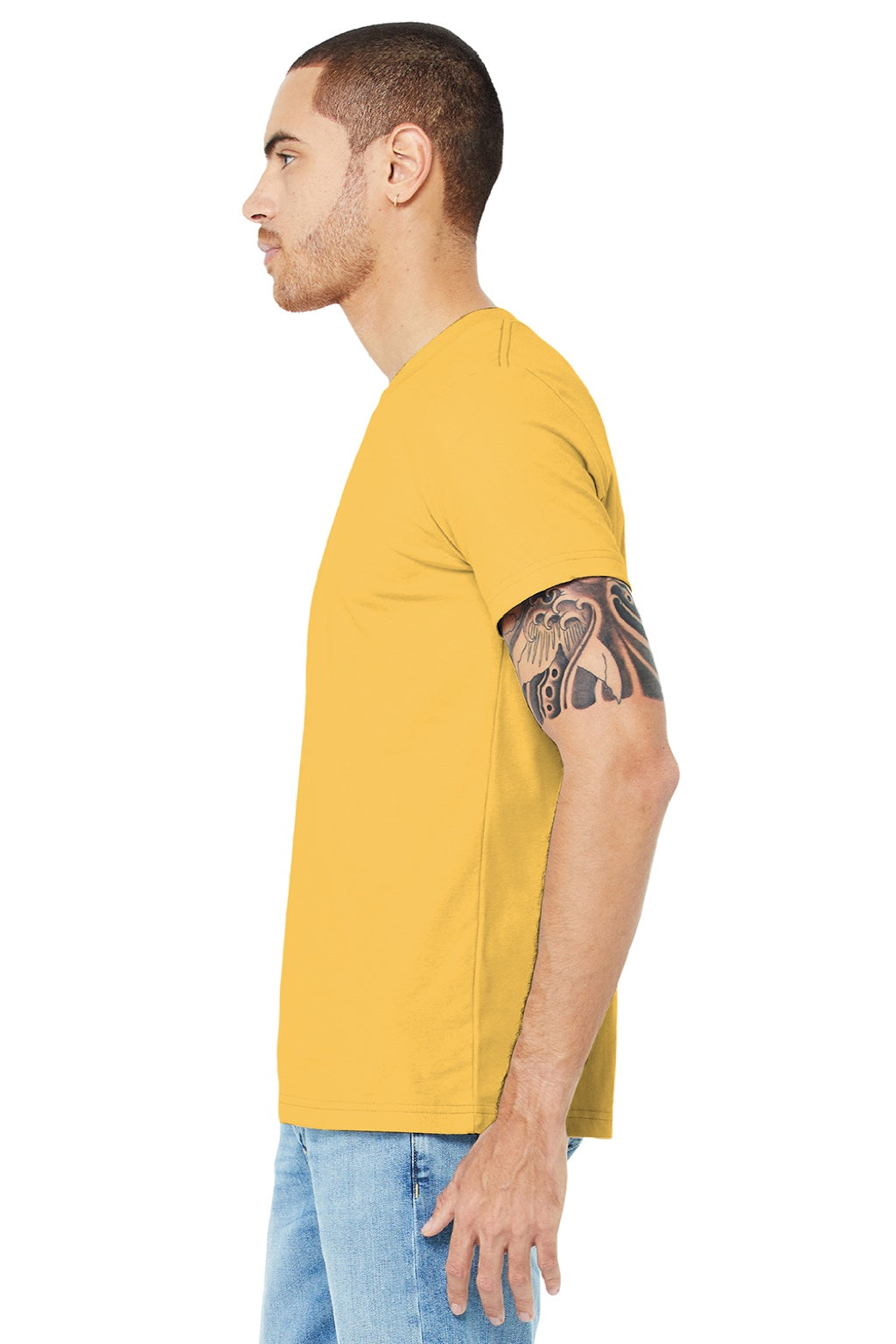 Bella + Canvas BC3001/3001 Mens Jersey Short Sleeve Crewneck T-Shirt Maize Yellow Model Side