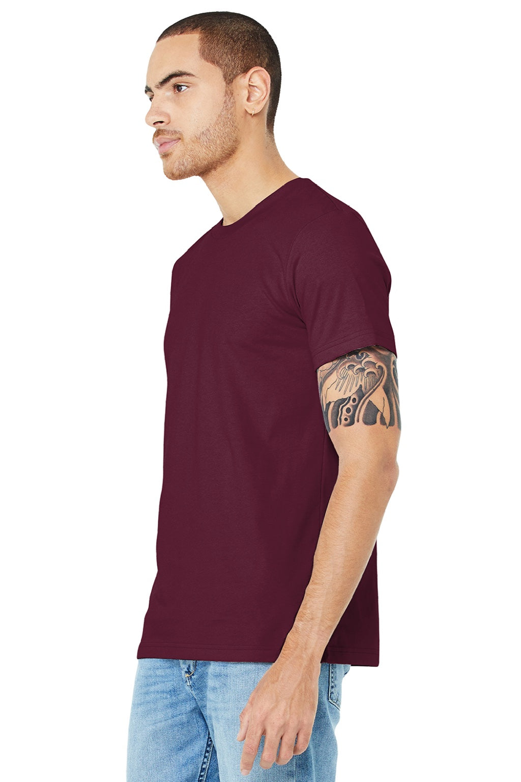 Bella + Canvas BC3001/3001 Mens Jersey Short Sleeve Crewneck T-Shirt Maroon Model 3Q