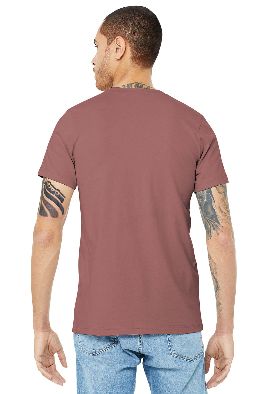 Bella + Canvas BC3001/3001C Mens Jersey Short Sleeve Crewneck T-Shirt Mauve Model Back