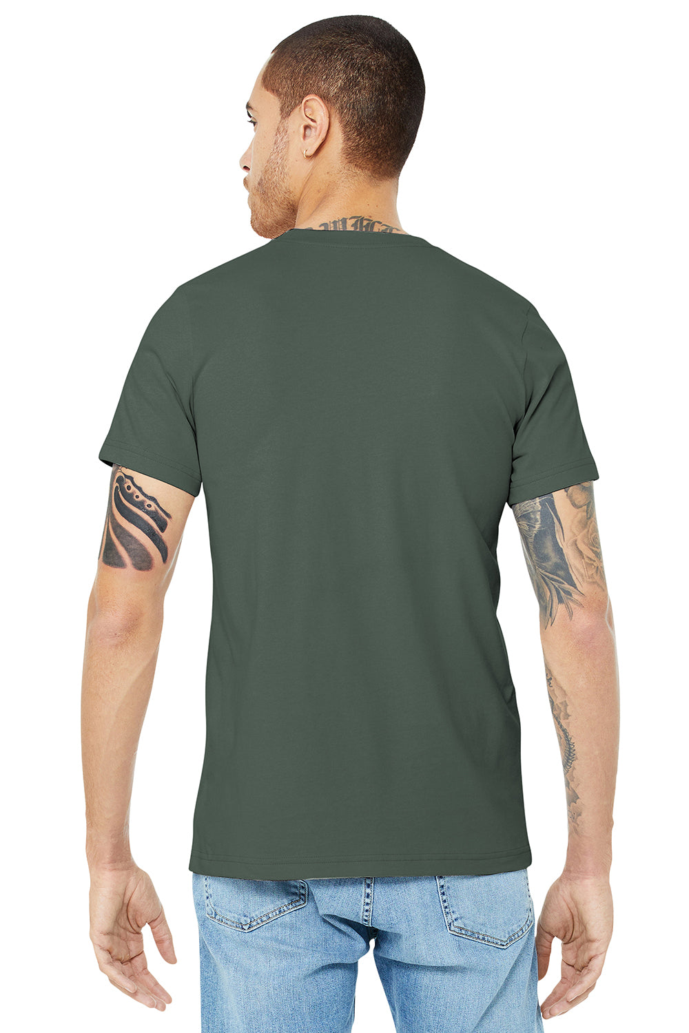 Bella + Canvas BC3001/3001C Mens Jersey Short Sleeve Crewneck T-Shirt Military Green Model Back