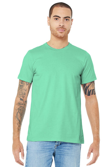 Bella + Canvas BC3001/3001 Mens Jersey Short Sleeve Crewneck T-Shirt Mint Green Model Front