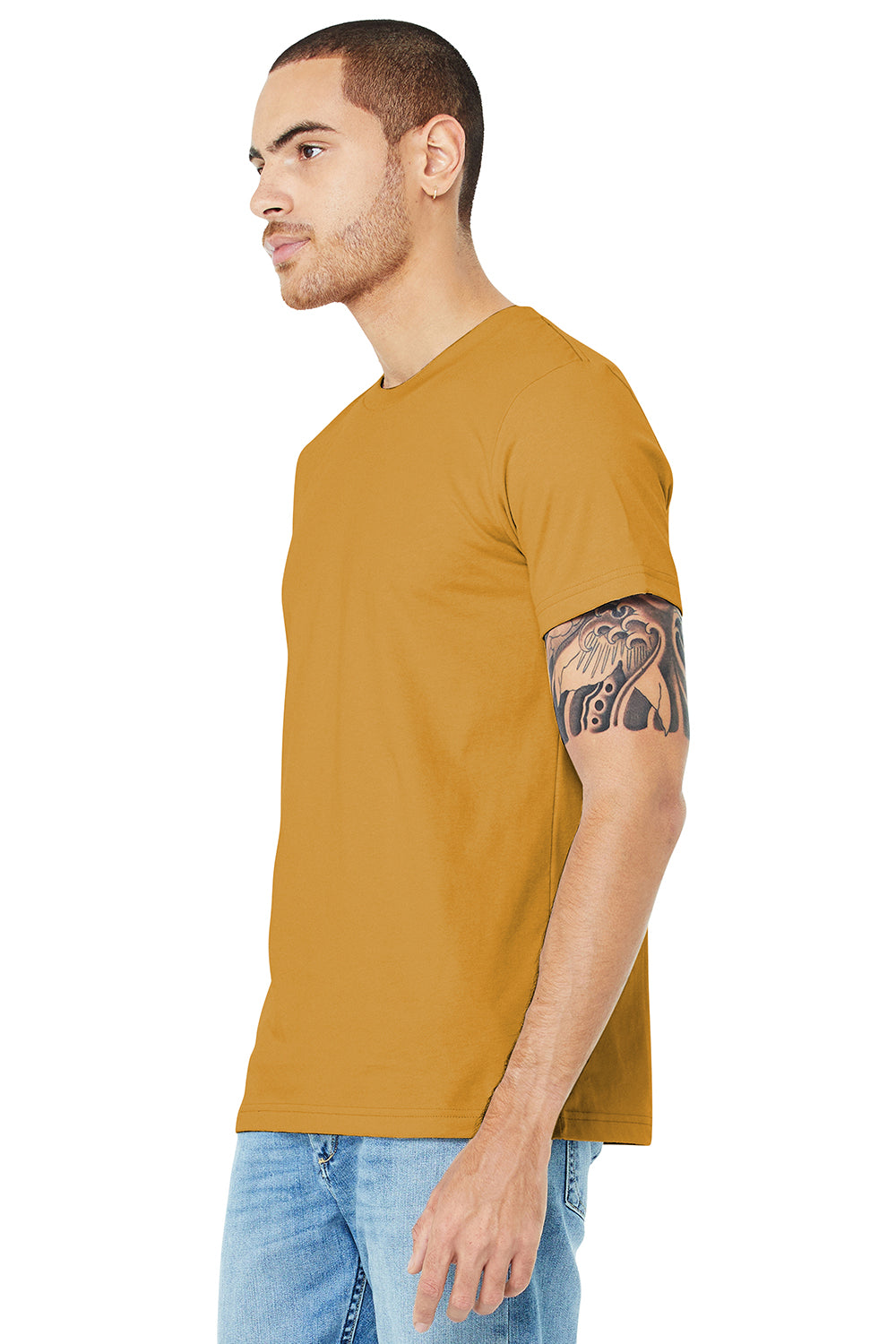 Bella + Canvas BC3001/3001C Mens Jersey Short Sleeve Crewneck T-Shirt Mustard Yellow Model 3Q