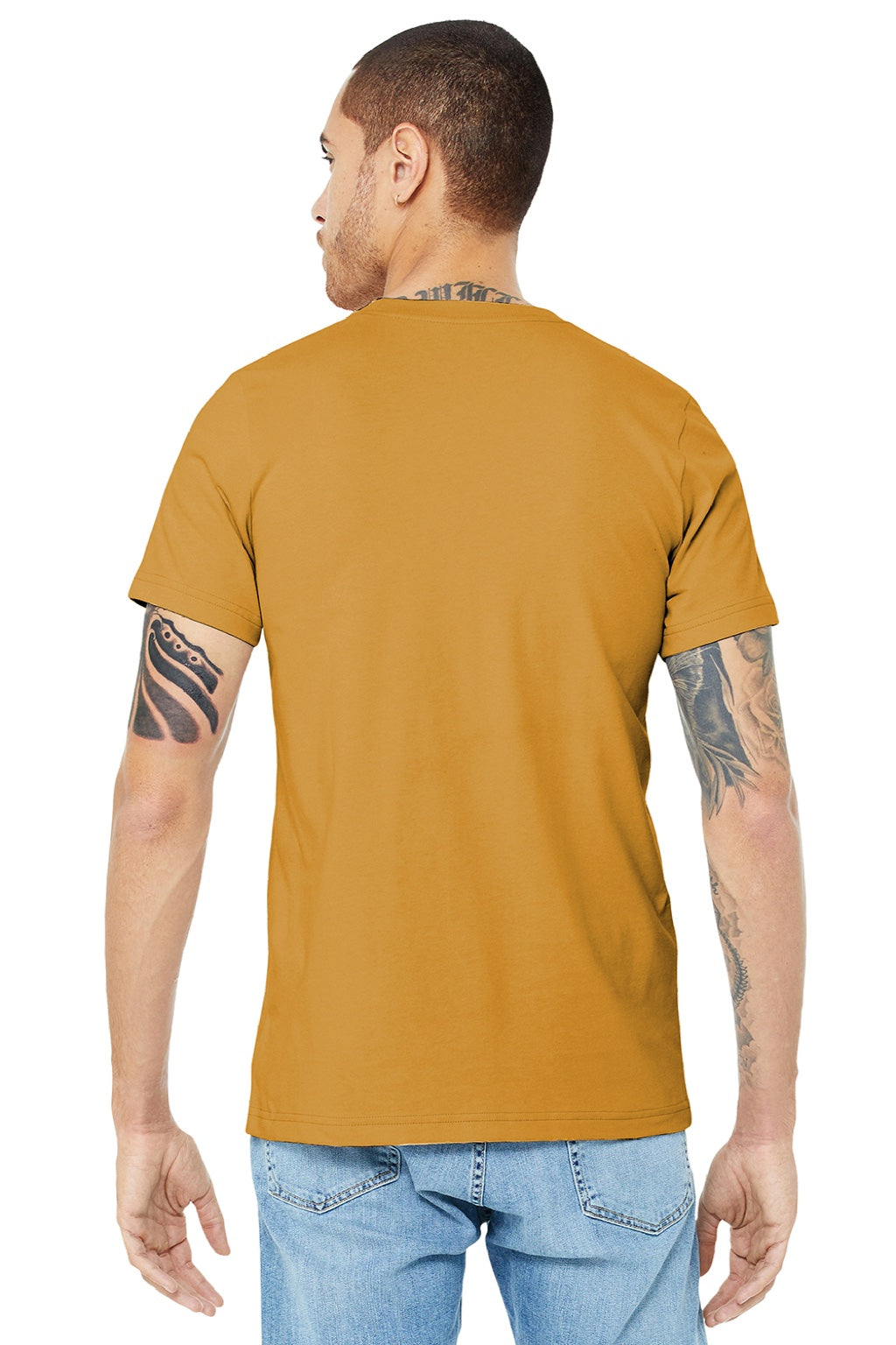 Bella + Canvas BC3001/3001 Mens Jersey Short Sleeve Crewneck T-Shirt Mustard Yellow Model Back
