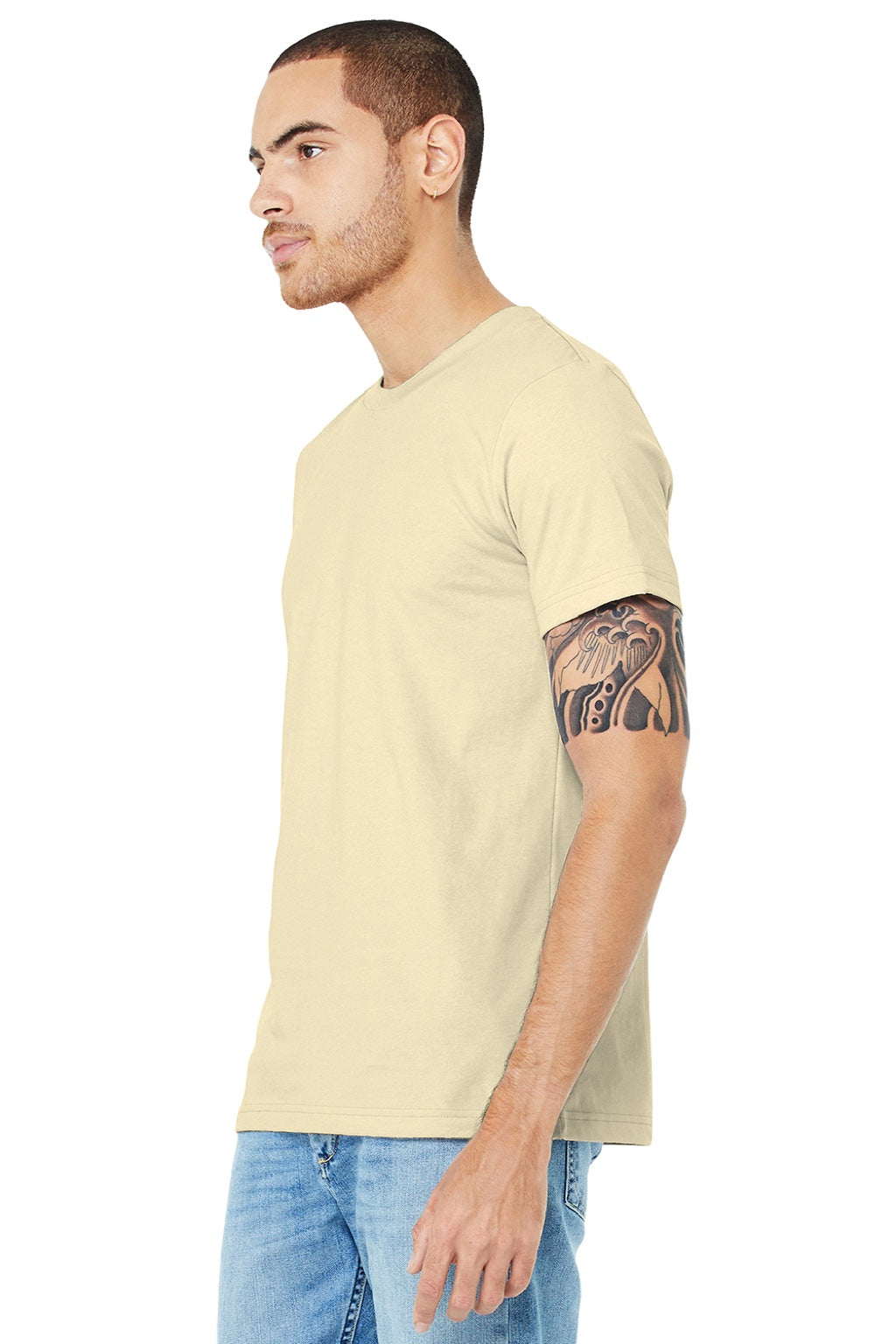 Bella + Canvas BC3001/3001 Mens Jersey Short Sleeve Crewneck T-Shirt Natural Model 3Q