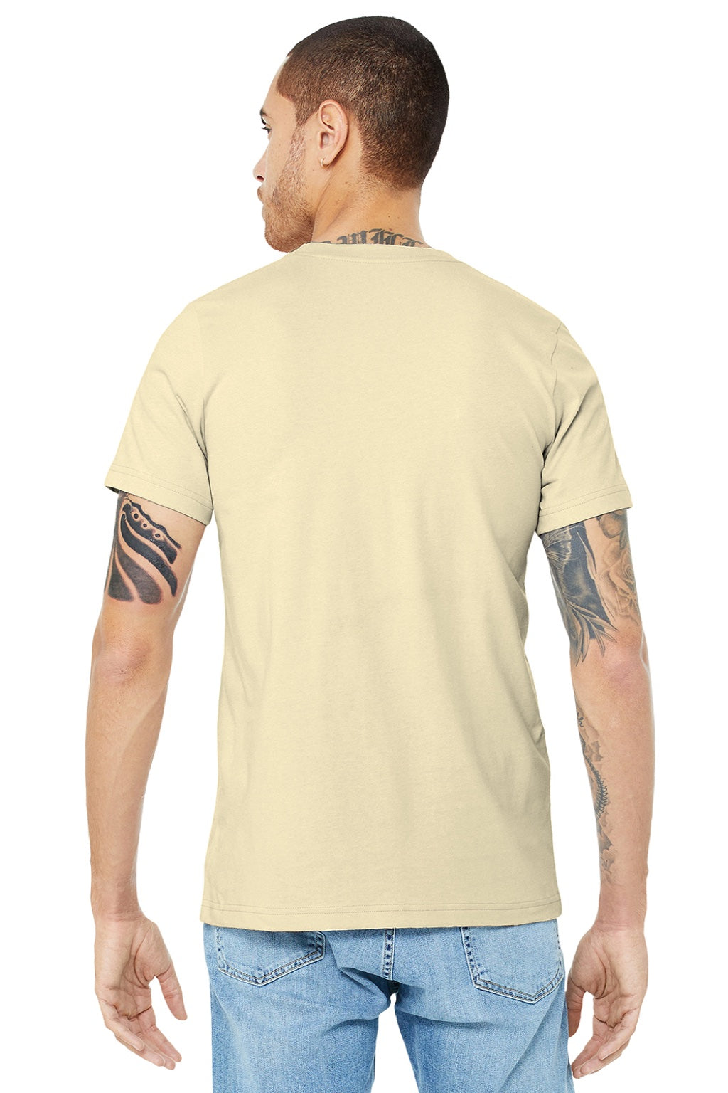 Bella + Canvas BC3001/3001 Mens Jersey Short Sleeve Crewneck T-Shirt Natural Model Back