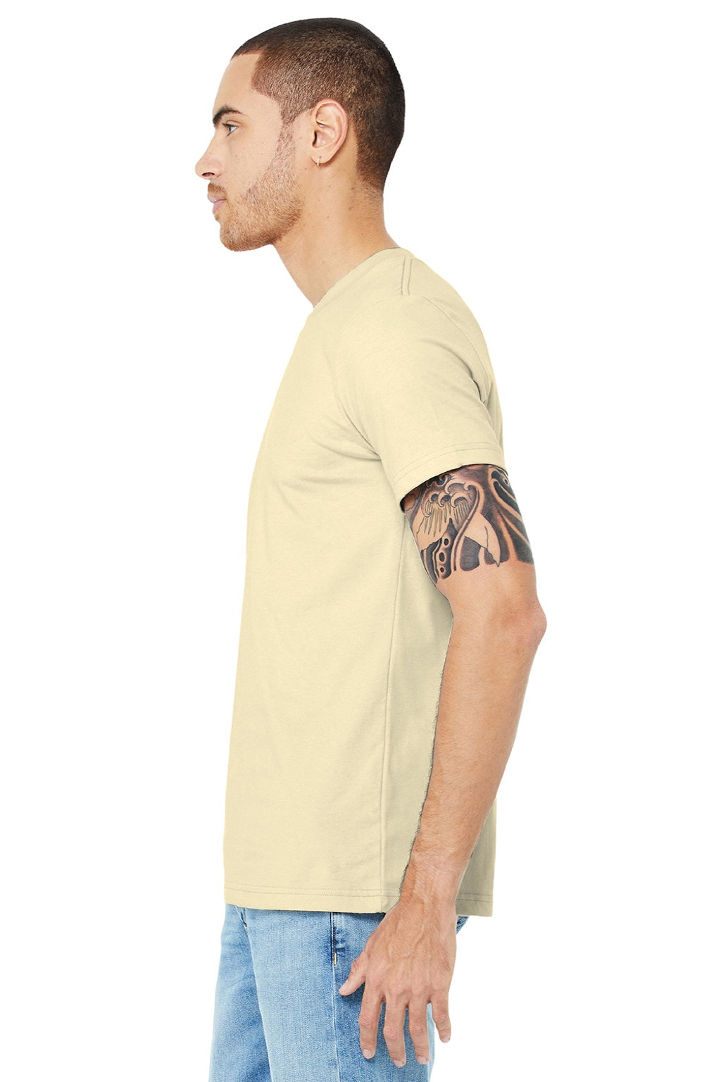 Bella + Canvas BC3001/3001 Mens Jersey Short Sleeve Crewneck T-Shirt Natural Model Side