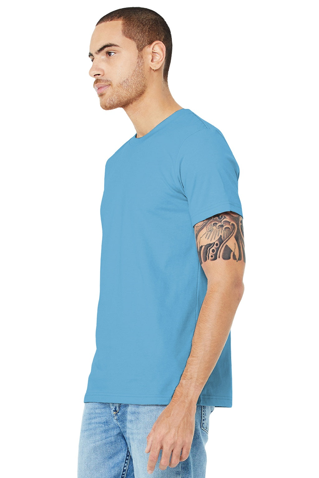 Bella + Canvas BC3001/3001 Mens Jersey Short Sleeve Crewneck T-Shirt Ocean Blue Model 3Q