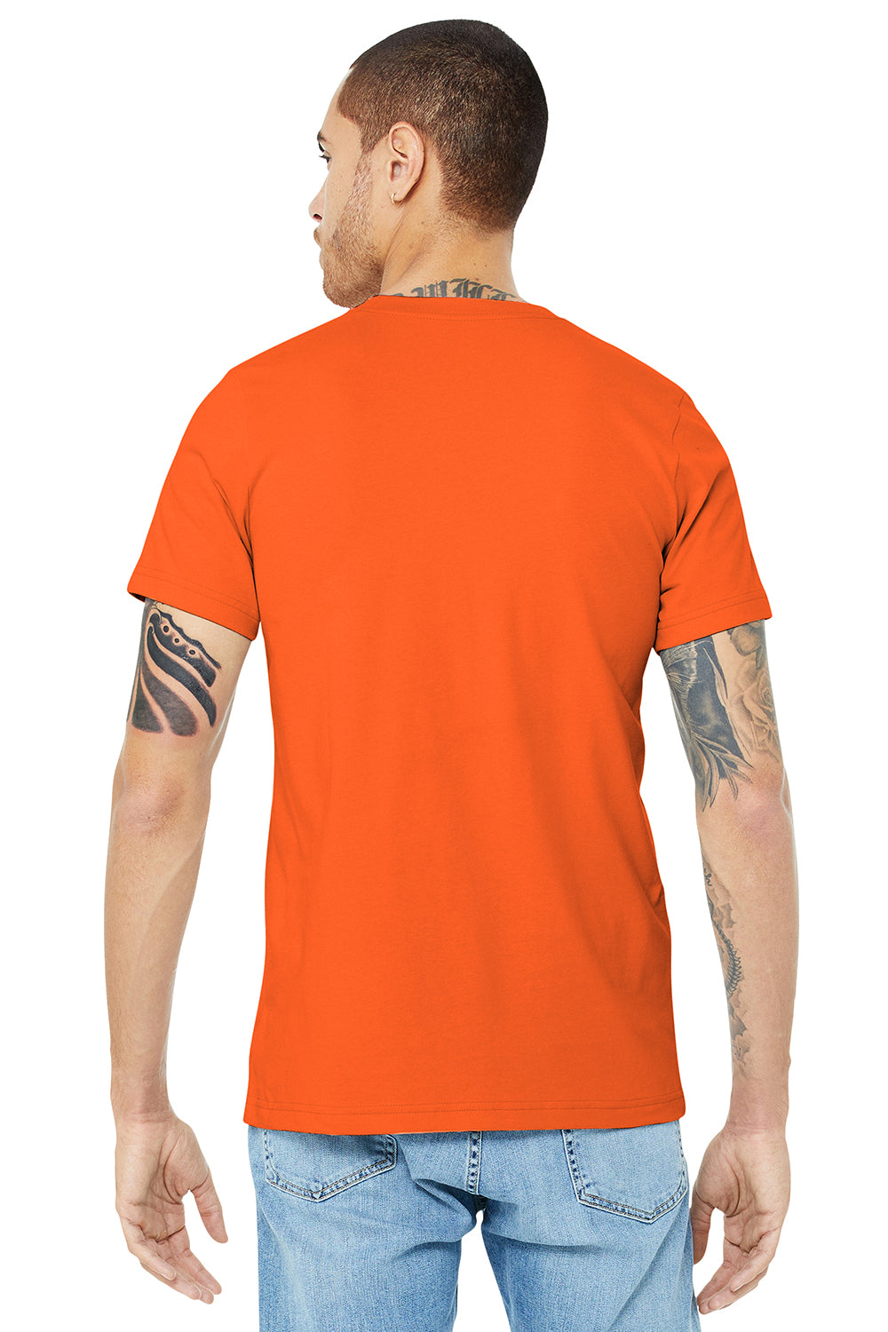 Bella + Canvas BC3001/3001C Mens Jersey Short Sleeve Crewneck T-Shirt Orange Model Back