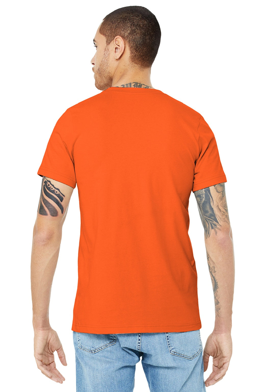 Bella + Canvas BC3001/3001 Mens Jersey Short Sleeve Crewneck T-Shirt Orange Model Back