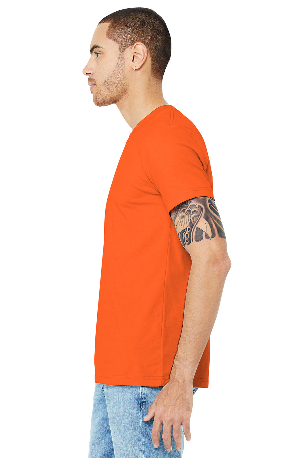 Bella + Canvas BC3001/3001C Mens Jersey Short Sleeve Crewneck T-Shirt Orange Model Side