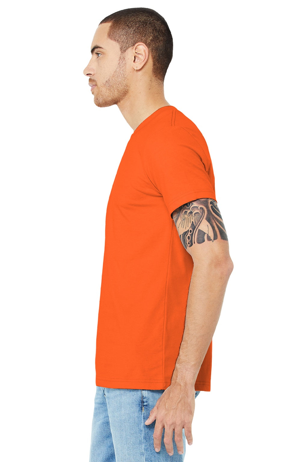 Bella + Canvas BC3001/3001 Mens Jersey Short Sleeve Crewneck T-Shirt Orange Model Side