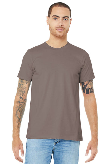 Bella + Canvas BC3001/3001C Mens Jersey Short Sleeve Crewneck T-Shirt Pebble Model Front