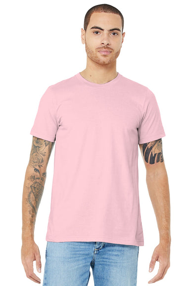 Bella + Canvas BC3001/3001 Mens Jersey Short Sleeve Crewneck T-Shirt Pink Model Front