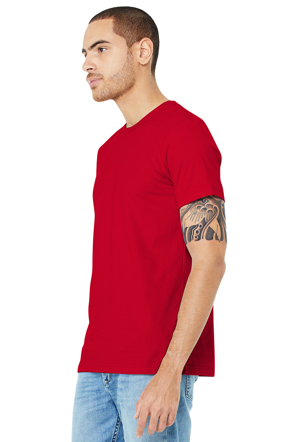 Bella + Canvas BC3001/3001C Mens Jersey Short Sleeve Crewneck T-Shirt Red Model 3Q
