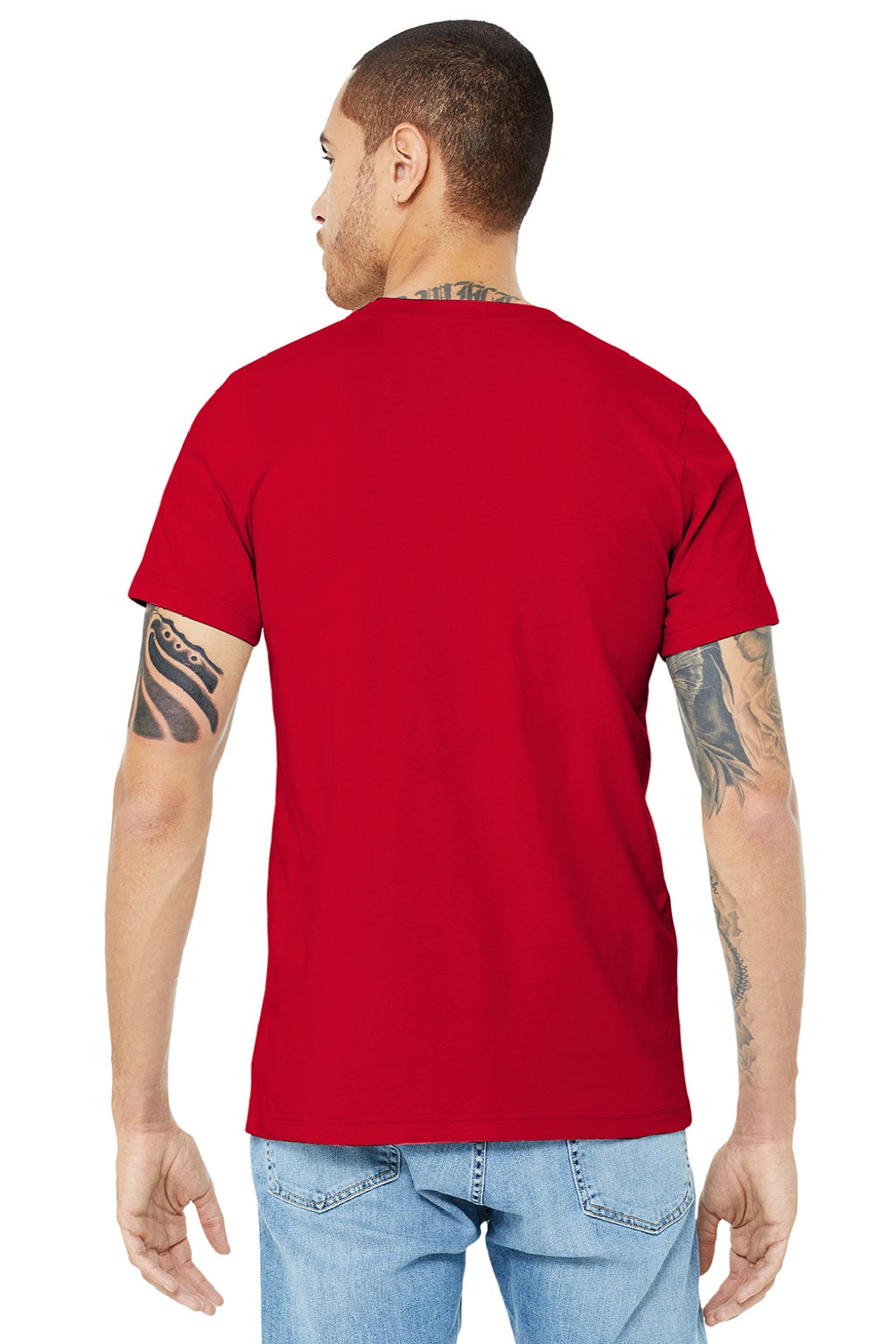 Bella + Canvas BC3001/3001 Mens Jersey Short Sleeve Crewneck T-Shirt Red Model Back
