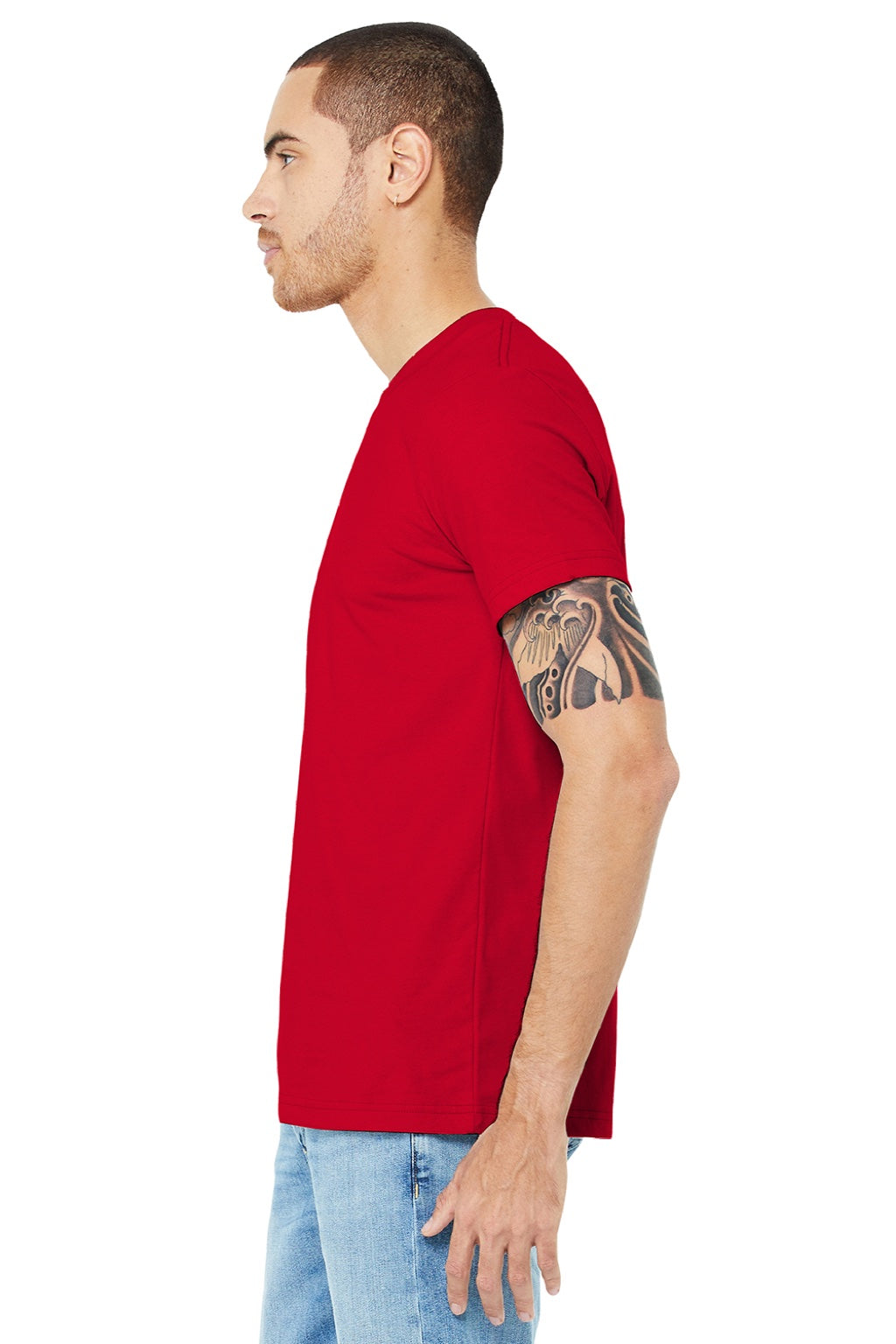 Bella + Canvas BC3001/3001 Mens Jersey Short Sleeve Crewneck T-Shirt Red Model Side