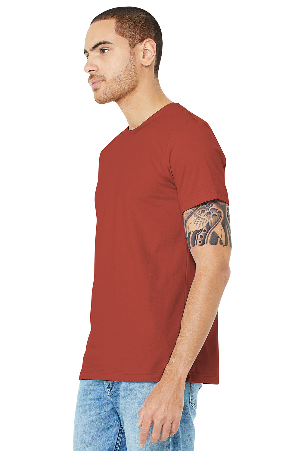 Bella + Canvas BC3001/3001C Mens Jersey Short Sleeve Crewneck T-Shirt Rust Red Model 3Q