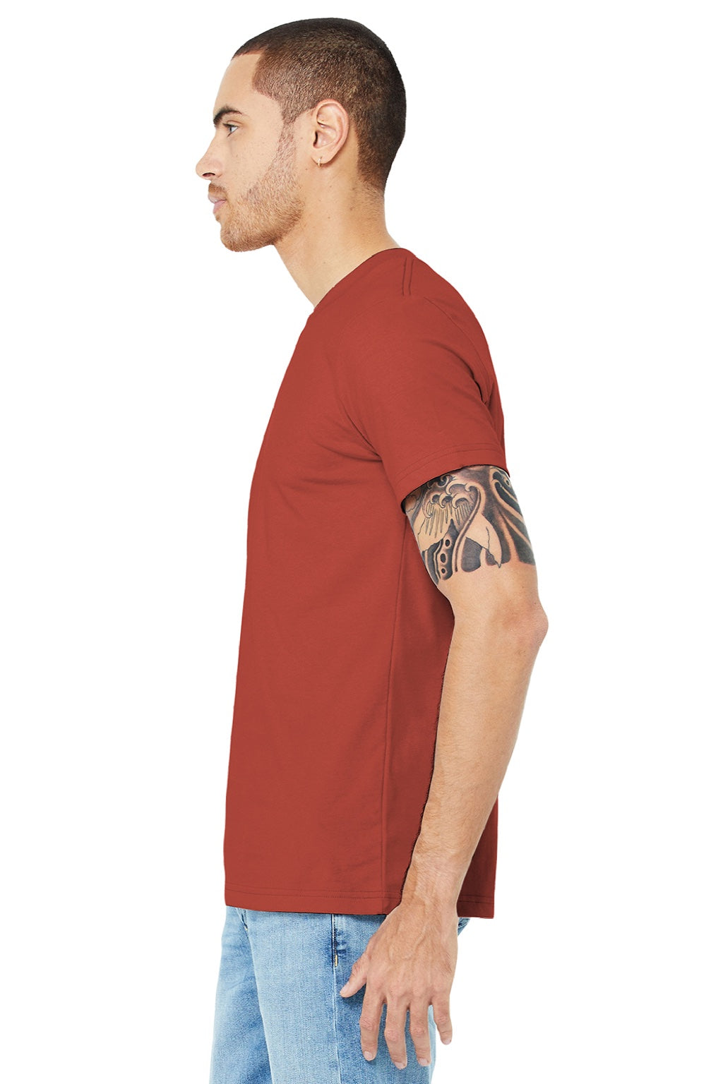 Bella + Canvas BC3001/3001 Mens Jersey Short Sleeve Crewneck T-Shirt Rust Red Model Side