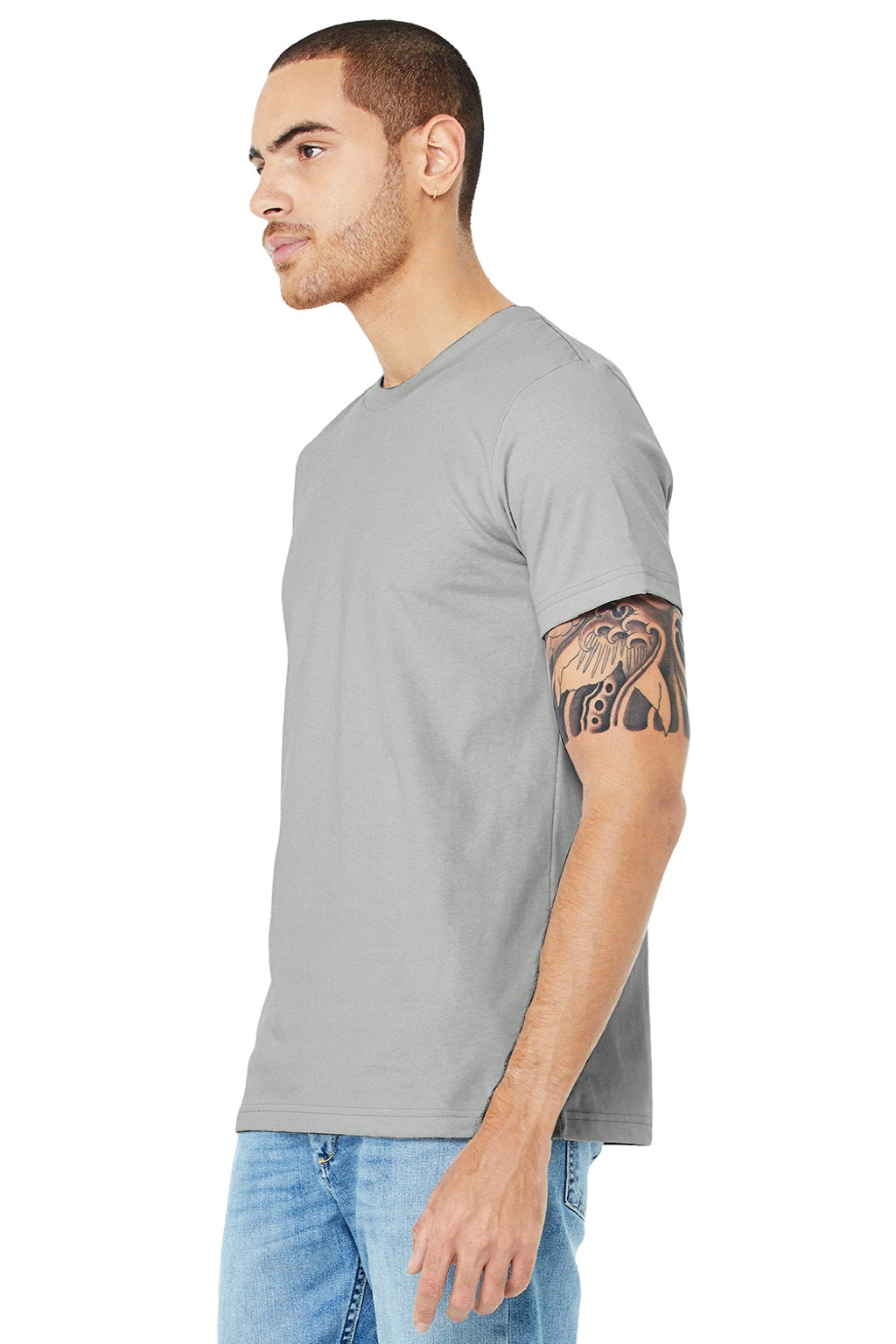 Bella + Canvas BC3001/3001 Mens Jersey Short Sleeve Crewneck T-Shirt Silver Grey Model 3Q