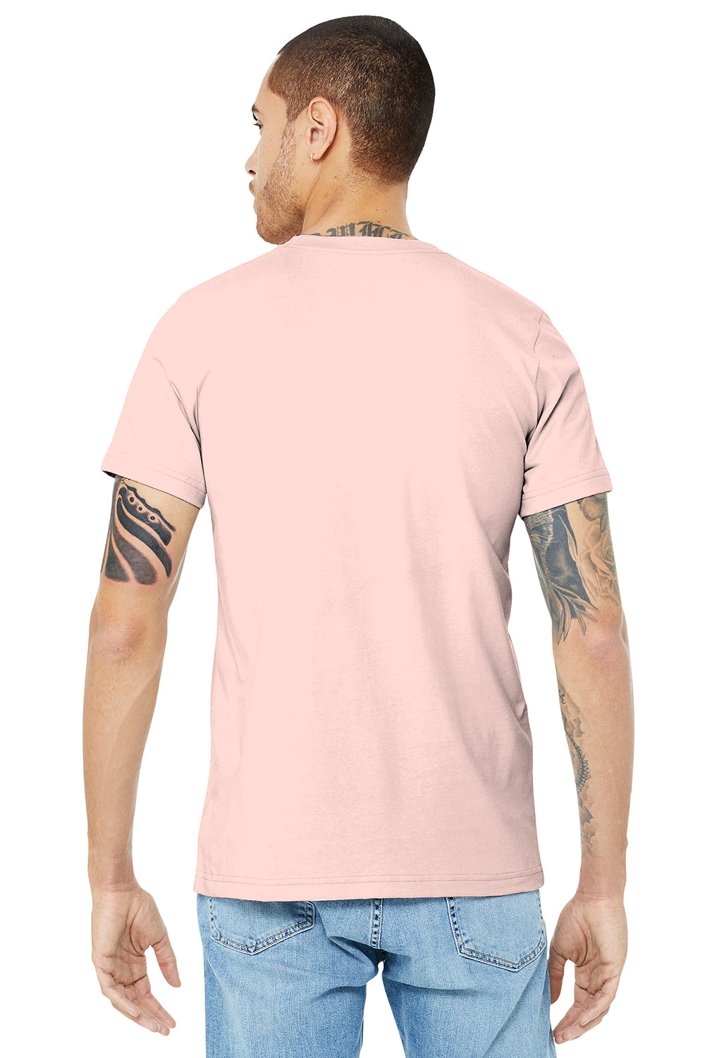 Bella + Canvas BC3001/3001C Mens Jersey Short Sleeve Crewneck T-Shirt Soft Pink Model Back