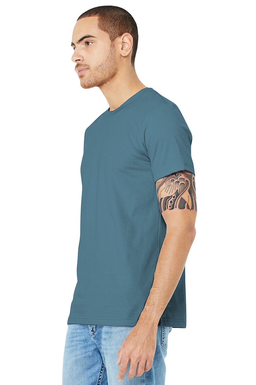 Bella + Canvas BC3001/3001C Mens Jersey Short Sleeve Crewneck T-Shirt Steel Blue Model 3Q