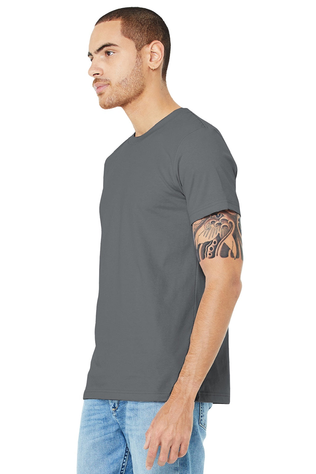 Bella + Canvas BC3001/3001 Mens Jersey Short Sleeve Crewneck T-Shirt Storm Grey Model 3Q