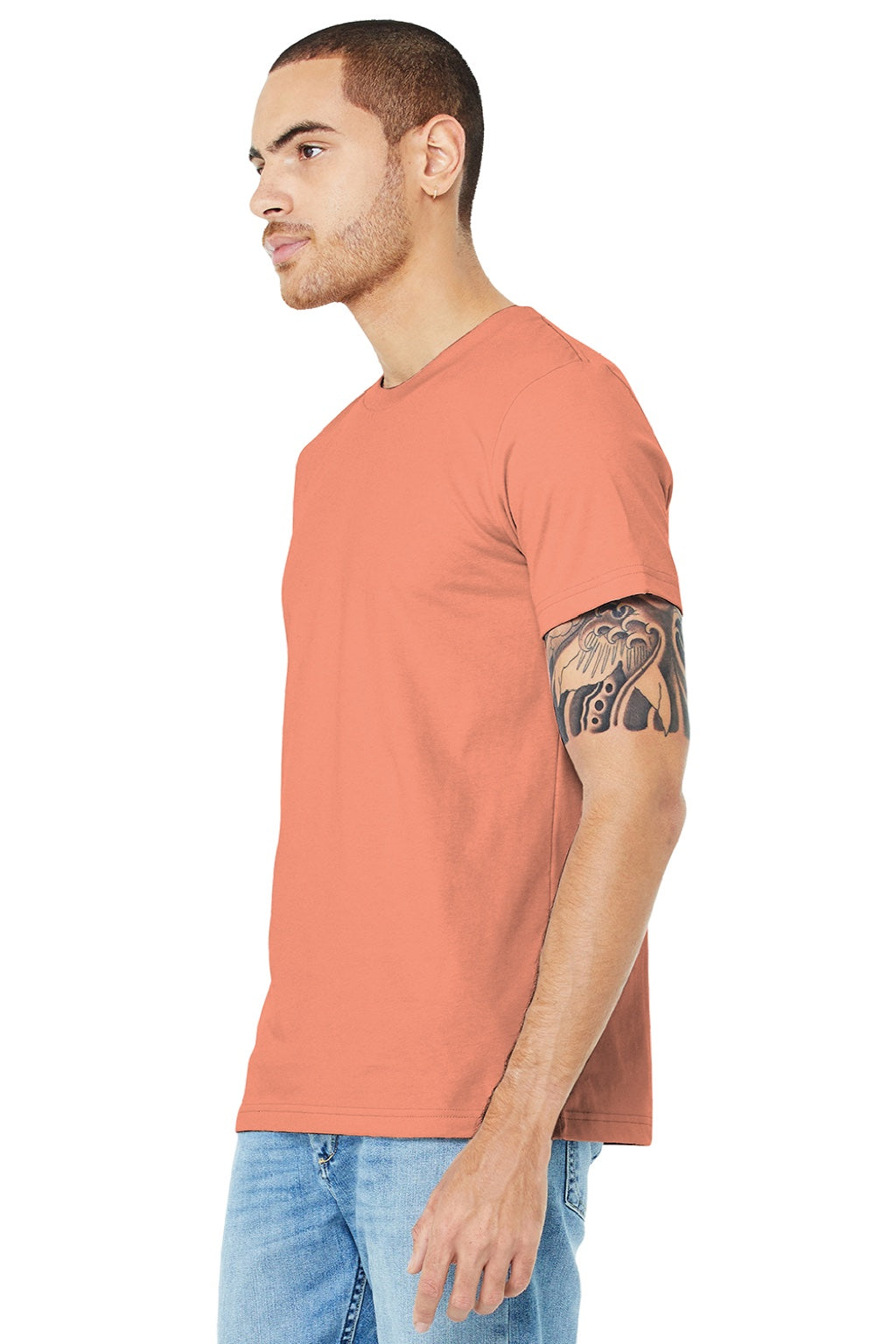Bella + Canvas BC3001/3001 Mens Jersey Short Sleeve Crewneck T-Shirt Sunset Orange Model 3Q