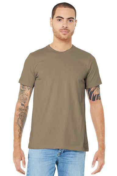 Bella + Canvas BC3001/3001 Mens Jersey Short Sleeve Crewneck T-Shirt Tan Brown Model Front