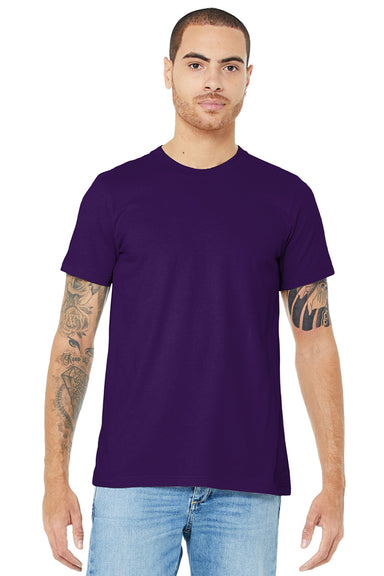 Bella + Canvas BC3001/3001 Mens Jersey Short Sleeve Crewneck T-Shirt Team Purple Model Front