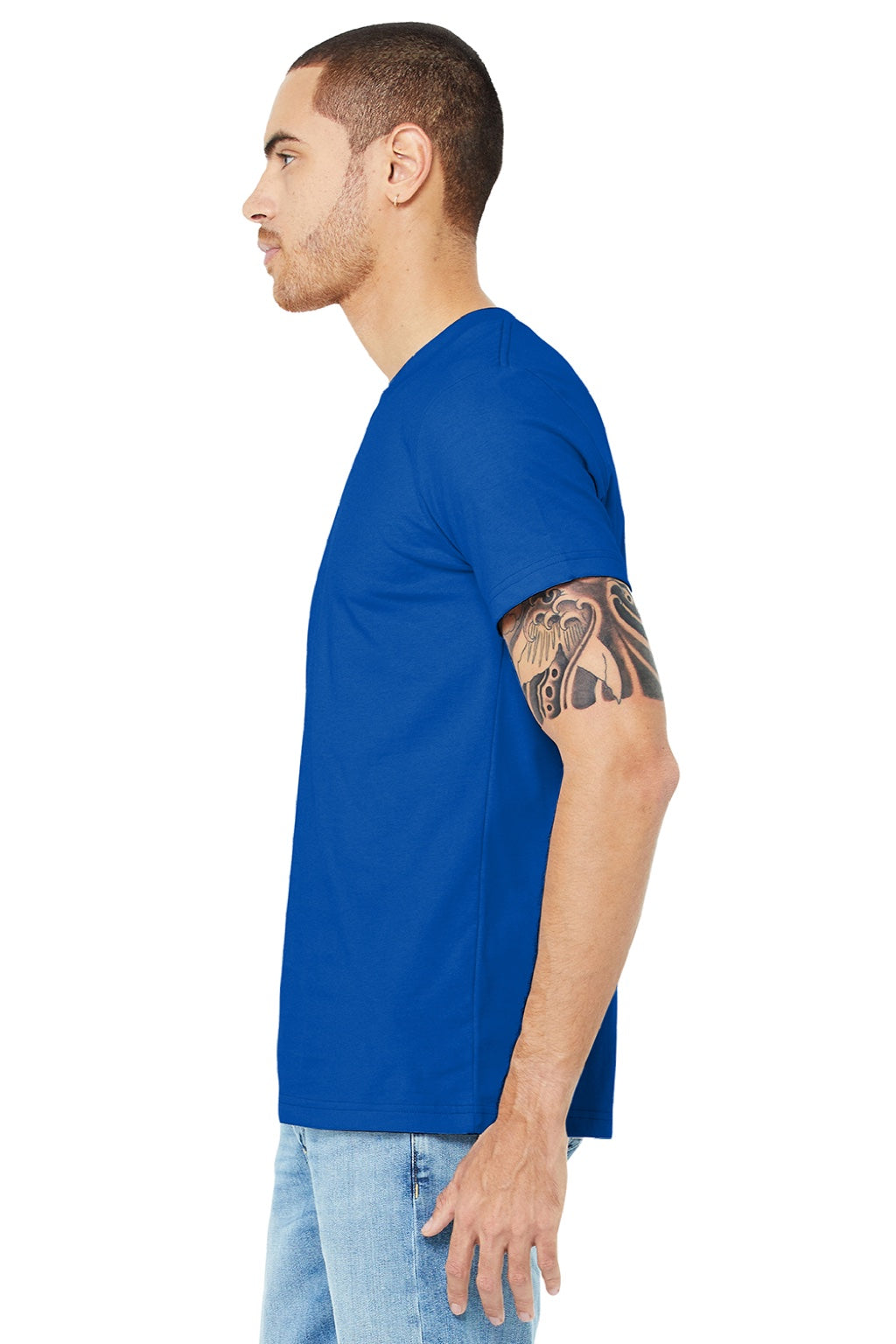 Bella + Canvas BC3001/3001 Mens Jersey Short Sleeve Crewneck T-Shirt True Royal Blue Model Side