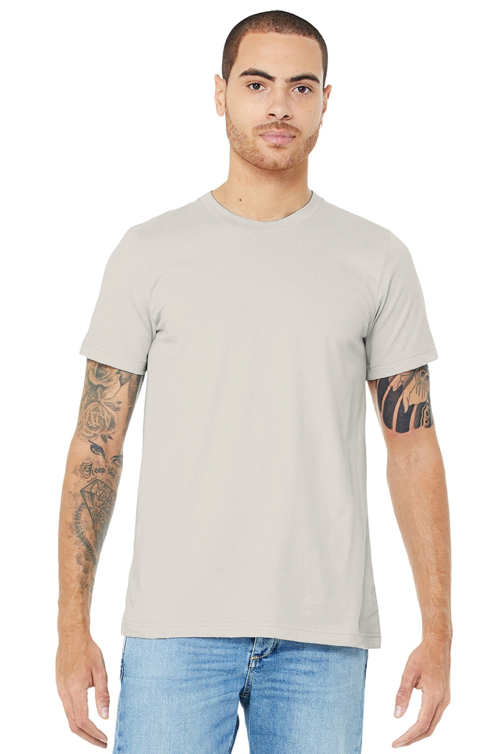 Bella + Canvas BC3001/3001 Mens Jersey Short Sleeve Crewneck T-Shirt Vintage White Model Front