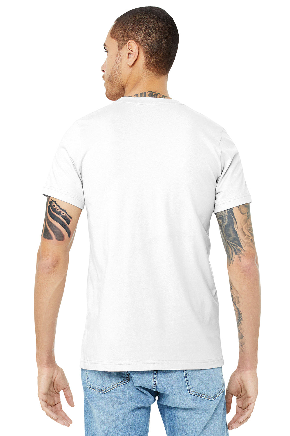 Bella + Canvas BC3001/3001C Mens Jersey Short Sleeve Crewneck T-Shirt White Model Back