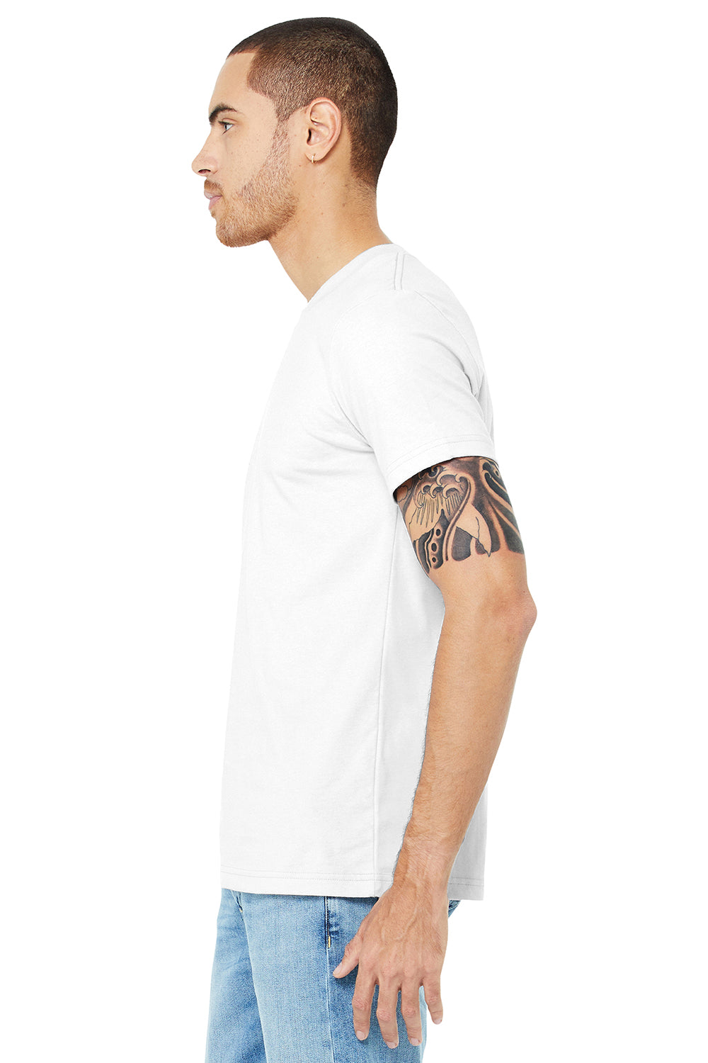 Bella + Canvas BC3001/3001C Mens Jersey Short Sleeve Crewneck T-Shirt White Model Side