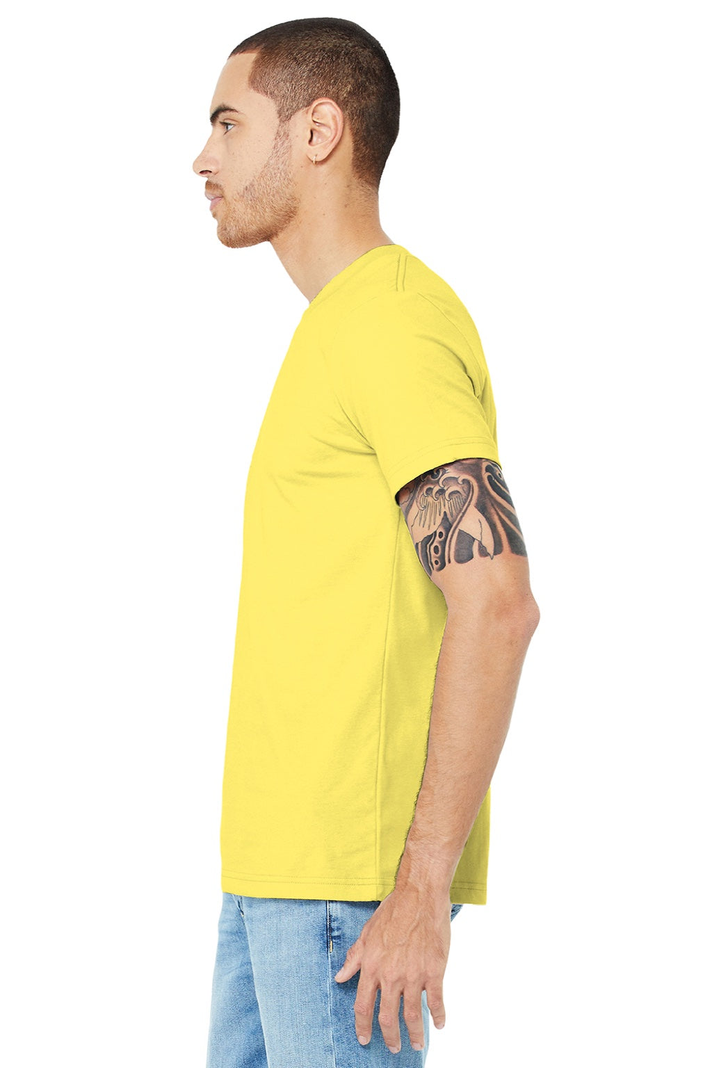 Bella + Canvas BC3001/3001 Mens Jersey Short Sleeve Crewneck T-Shirt Yellow Model Side