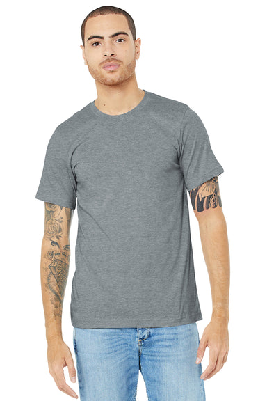 Bella + Canvas BC3001CVC/3001CVC Mens Heather CVC Short Sleeve Crewneck T-Shirt Heather Grey Model Front