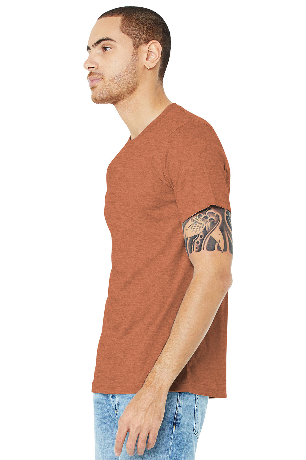 Bella + Canvas BC3001CVC/3001CVC Mens Heather CVC Short Sleeve Crewneck T-Shirt Heather Autumn Orange Model 3Q