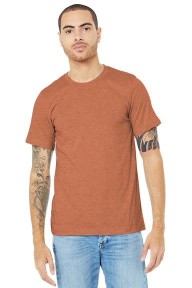 Bella + Canvas BC3001CVC/3001CVC Mens Heather CVC Short Sleeve Crewneck T-Shirt Heather Autumn Orange Model Front