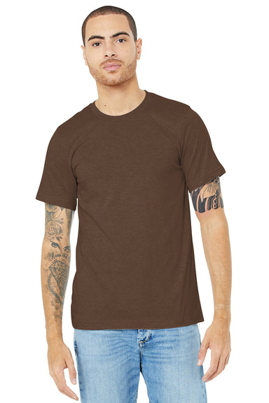 Bella + Canvas BC3001CVC/3001CVC Mens Heather CVC Short Sleeve Crewneck T-Shirt Heather Brown Model Front