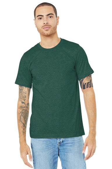 Bella + Canvas BC3001CVC/3001CVC Mens Heather CVC Short Sleeve Crewneck T-Shirt Heather Forest Green Model Front