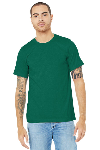 Bella + Canvas BC3001CVC/3001CVC Mens Heather CVC Short Sleeve Crewneck T-Shirt Heather Grass Green Model Front