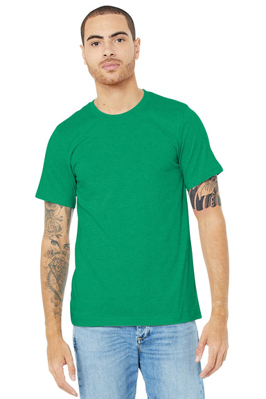 Bella + Canvas BC3001CVC/3001CVC Mens Heather CVC Short Sleeve Crewneck T-Shirt Heather Kelly Green Model Front