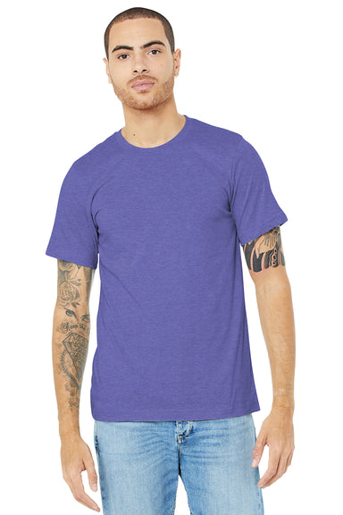 Bella + Canvas BC3001CVC/3001CVC Mens Heather CVC Short Sleeve Crewneck T-Shirt Heather Lapis Blue Model Front