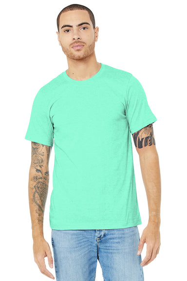 Bella + Canvas BC3001CVC/3001CVC Mens Heather CVC Short Sleeve Crewneck T-Shirt Heather Mint Green Model Front