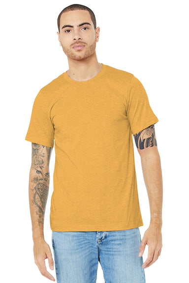 Bella + Canvas BC3001CVC/3001CVC Mens Heather CVC Short Sleeve Crewneck T-Shirt Heather Mustard Yellow Model Front