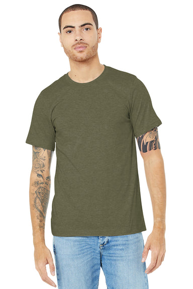 Bella + Canvas BC3001CVC/3001CVC Mens Heather CVC Short Sleeve Crewneck T-Shirt Heather Olive Green Model Front