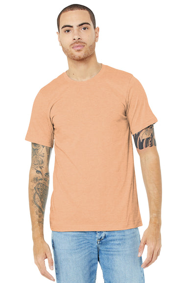 Bella + Canvas BC3001CVC/3001CVC Mens Heather CVC Short Sleeve Crewneck T-Shirt Heather Peach Model Front