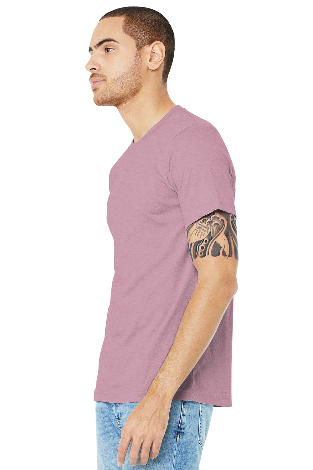 Bella + Canvas BC3001CVC/3001CVC Mens Heather CVC Short Sleeve Crewneck T-Shirt Heather Prism Lilac Purple Model 3Q