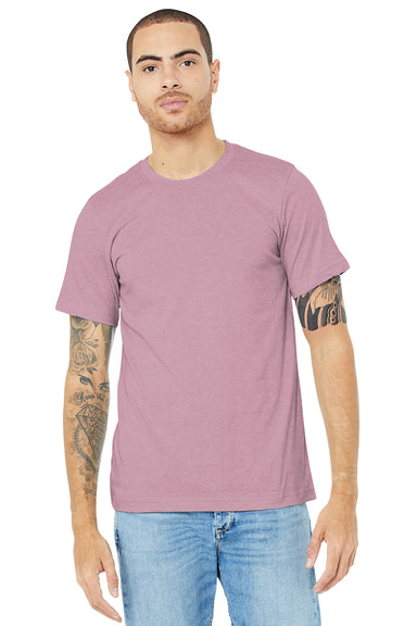 Bella + Canvas BC3001CVC/3001CVC Mens Heather CVC Short Sleeve Crewneck T-Shirt Heather Prism Lilac Purple Model Front