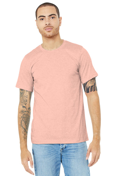 Bella + Canvas BC3001CVC/3001CVC Mens Heather CVC Short Sleeve Crewneck T-Shirt Heather Prism Peach Model Front